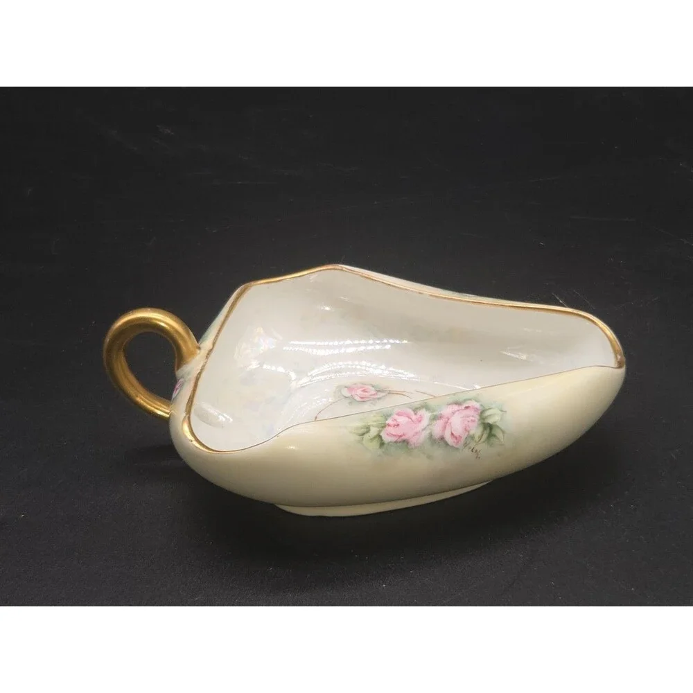 Vtg Epiag Royal Czechoslovakia Porcelain Candy Dish Gold Yellow Roses Triangle